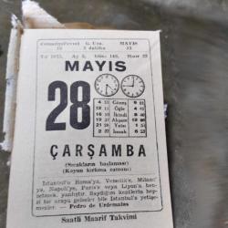 28 MAYIS 1975  SAATLİ MAARİF TAKVİM YAPRAĞI