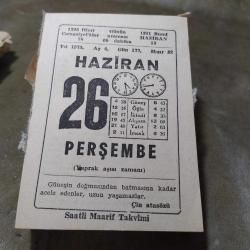 26 HAZİRAN 1975  SAATLİ MAARİF TAKVİM YAPRAĞI