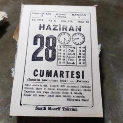 28 HAZİRAN 1975  SAATLİ MAARİF TAKVİM YAPRAĞI