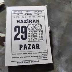 29 HAZİRAN 1975  SAATLİ MAARİF TAKVİM YAPRAĞI
