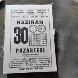 30 HAZİRAN 1975  SAATLİ MAARİF TAKVİM YAPRAĞI