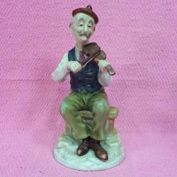 VINTAGE AVRUPA EL BOYAMA BANKTA KEMAN ÇALAN YAŞLI MÜZİSYEN PORSELEN BİBLO