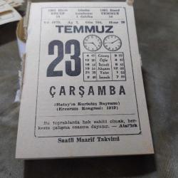 23 TEMMUZ 1975  SAATLİ MAARİF TAKVİM YAPRAĞI