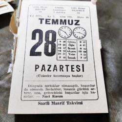 28 TEMMUZ 1975  SAATLİ MAARİF TAKVİM YAPRAĞI