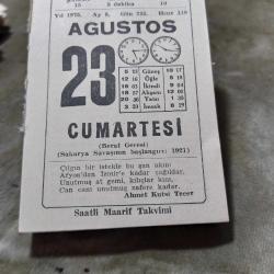 23 AĞUSTOS 1975  SAATLİ MAARİF TAKVİM YAPRAĞI
