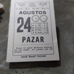 24 AĞUSTOS 1975  SAATLİ MAARİF TAKVİM YAPRAĞI