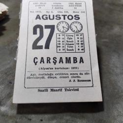 27 AĞUSTOS 1975  SAATLİ MAARİF TAKVİM YAPRAĞI