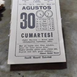 30 AĞUSTOS 1975  SAATLİ MAARİF TAKVİM YAPRAĞI