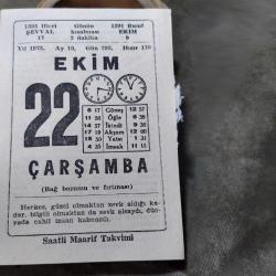 22 EKİM 1975 SAATLİ MAARİF TAKVİM YAPRAĞI