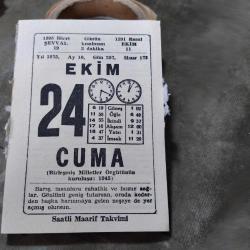 24 EKİM 1975 SAATLİ MAARİF TAKVİM YAPRAĞI