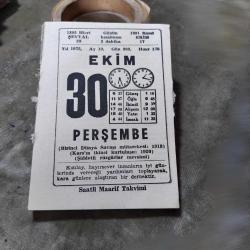 30 EKİM 1975 SAATLİ MAARİF TAKVİM YAPRAĞI