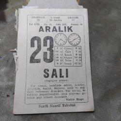 23 ARALIK 1975 SAATLİ MAARİF TAKVİM YAPRAĞI