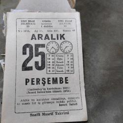 25 ARALIK 1975 SAATLİ MAARİF TAKVİM YAPRAĞI