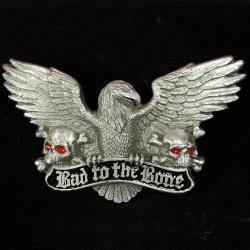VINTAGE KURUKAFA VE KARTAL FİGÜRLÜ BAD TO THE BONE METAL KEMER TOKASI