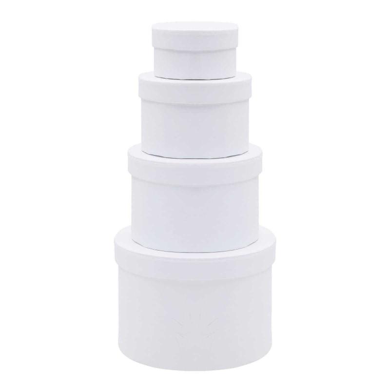 Set of 4 White Round Nesting Gift Boxes with Lids (4 Assorted