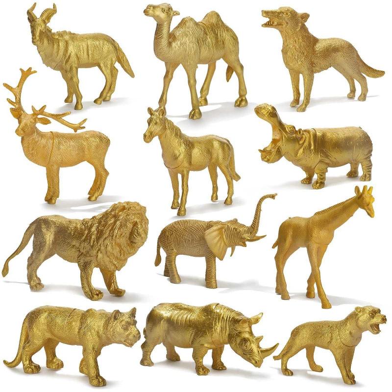 12 Piece Metallic Gold Animal Figurines Toys Safari Zoo Animal Figürler  Plastic Jungle Animals for B - Antika ve Koleksiyon - kitantik |  #12702209018275