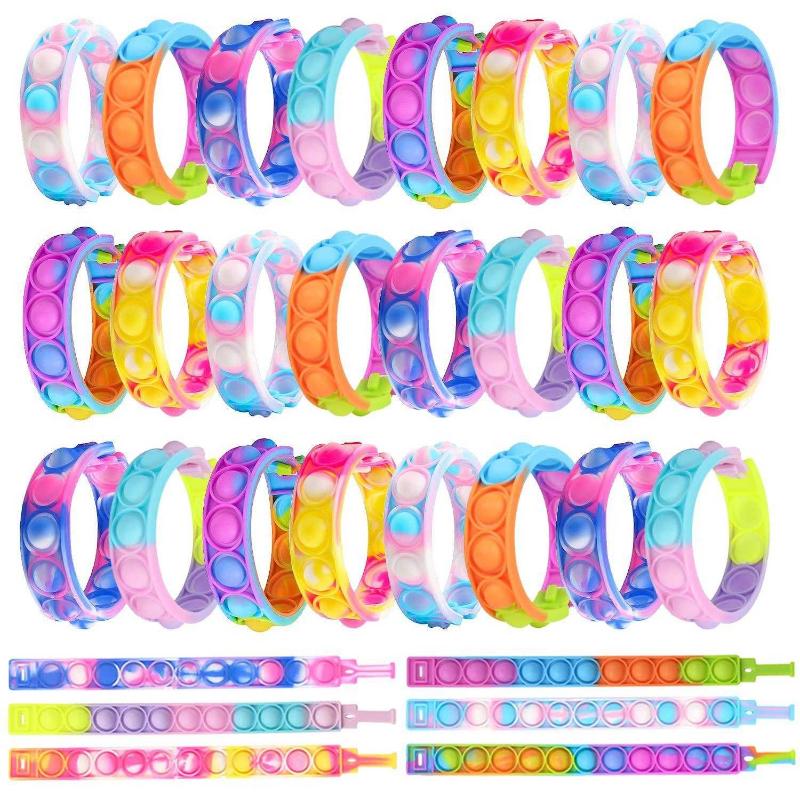 Lot 10 Bracelets Pop It Push Bubble – Antistress Réglables En Silicone, Pour Enfants Et Adultes TDAH Autisme