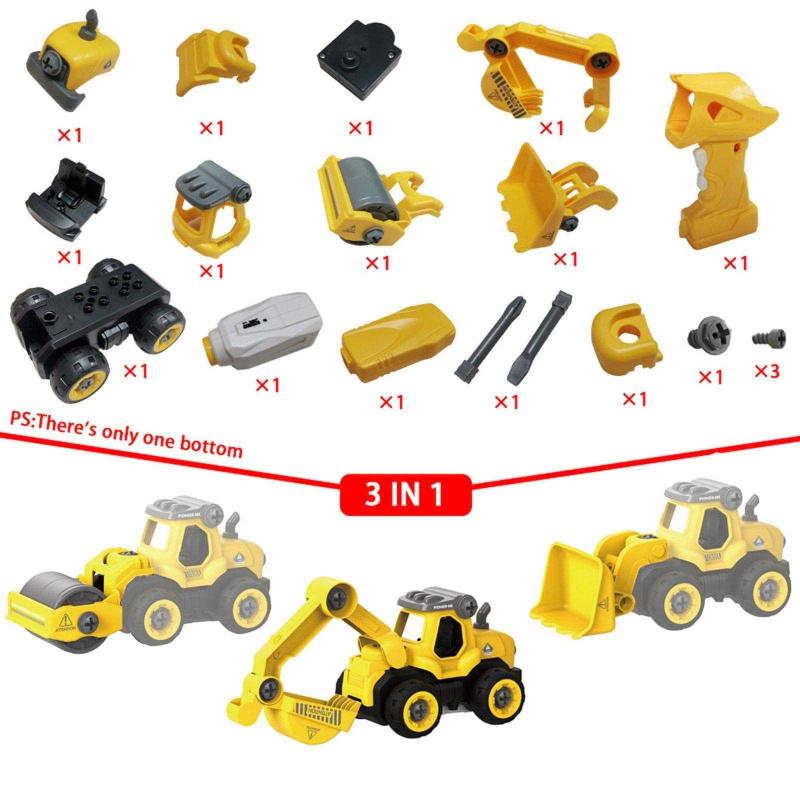 SZJJX 3 in 1 Construction Toys Cars Take Apart Toy Cars with Electric Drill Converts to Remote Control Car Gifts Toys for 6,7,8 Year Old Boys and Girls Kids DIY Stem Learning Building Toy Yellow B 