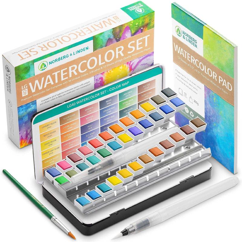 Watercolor Palette Norberg  Linden LG Water Color Paint Set 36 Colors in  Half Pans, 12-Sheet Pape Antika ve Koleksiyon kitantik #12702209020547