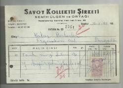 Efemera - 1961 SAVOY KOLLEKTİF ŞİRKETİ / SEMİH ÜLGEN VE ORTAĞI ANTETLİ FATURA... - kitantik - kitaLog