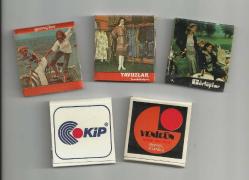 GİYİM - KONFEKSİYON TEMALI 5 ADET ESKİ YASSI KİBRİT...