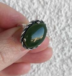 1950'ler Antika Sterling 925 gümüş Clark and Combs nephrite Jade yeşim taşı yüzük (89)