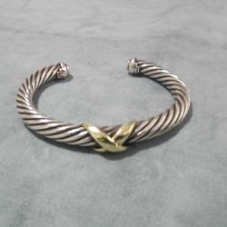 Vintage Orjinal David Yurman 925 Gümüş ve 14 Ayar Altın X Station Cuff Bilezik 7 mm. (89)