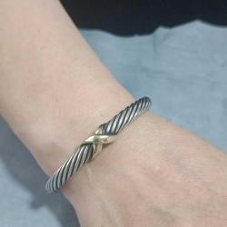 Vintage Orjinal David Yurman 925 Gümüş ve 14 Ayar Altın X Station Cuff Bilezik 7 mm. (89)