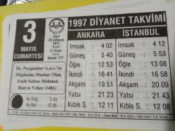 3 Mayıs 1997 takvim yaprağı (Diyanet Takvimi)