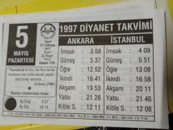5 Mayıs 1997 takvim yaprağı (Diyanet Takvimi)