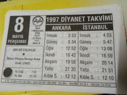 8 Mayıs 1997 takvim yaprağı (Diyanet Takvimi)