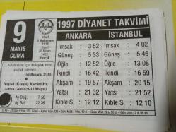 9 Mayıs 1997 takvim yaprağı (Diyanet Takvimi)