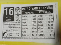 16 Mayıs 1997 takvim yaprağı (Diyanet Takvimi)