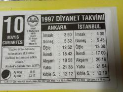 10 Mayıs 1997 takvim yaprağı (Diyanet Takvimi)