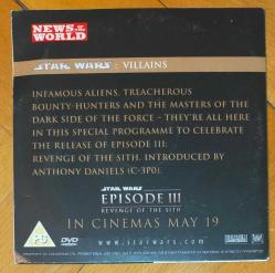 STAR WARS * VILLIANS * DVD * EPISODE III REVENGE OF THE SITH * NEWS OF THE WORLD DERGİSİ PROMOSYONU * DVD KARTON KAPAK
