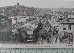 OSMANLI DÖNEMİ İSTANBUL GALATA KÖPRÜSÜ VE PERA KARTPOSTALI 1RR2A ÇOK NADİR