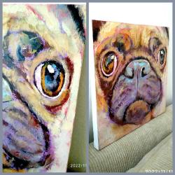 OMENİV'DEN ORİJİNAL YAĞLIBOYA TABLO KÖPEK PUG PORTRE TEMA RESİM İMZALI BİRİCİK!