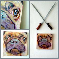 OMENİV'DEN ORİJİNAL YAĞLIBOYA TABLO KÖPEK PUG PORTRE TEMA RESİM İMZALI BİRİCİK!