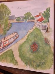 RESİM - GÖKSU ÇAYI  ( Beykoz) Salkım söğütler N1 SEYİR MANZARASI  SULUBOYA GUAJ KARIŞIK TEKNİK KARTON KAĞIT ÜZERİNE RESİM . EBAT:26×36 cm. RESSAM: M. BALOĞLU  17- 7 -- 999