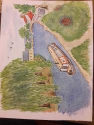 RESİM - GÖKSU ÇAYI  ( Beykoz) Salkım söğütler N1 SEYİR MANZARASI  SULUBOYA GUAJ KARIŞIK TEKNİK KARTON KAĞIT ÜZERİNE RESİM . EBAT:26×36 cm. RESSAM: M. BALOĞLU  17- 7 -- 999