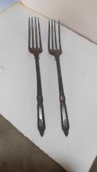 K40--GÜMÜŞ RENGİ KAPLAMA İKİ ADET ESKİ DEMİR ÇATAL - Kardelen Kolleksiyon