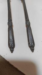 K40--GÜMÜŞ RENGİ KAPLAMA İKİ ADET ESKİ DEMİR ÇATAL