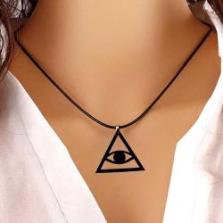 Mason Masonic Üçgen Göz Sembol Kolye Küpe Set Siyah Akrilik Takım