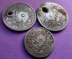 Efemera - SULTAN MEHMET REŞAD 1909 YILI 10/20/40 PARA TAKIMI DELİKLİ - kitantik - kitaLog