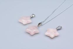 Hakiki Doğal Pembe Kuvars Taşı Yıldız Kolye Ucu 1.Kalite