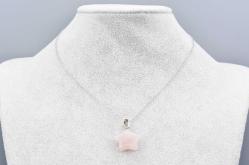 Hakiki Doğal Pembe Kuvars Taşı Yıldız Kolye Ucu 1.Kalite