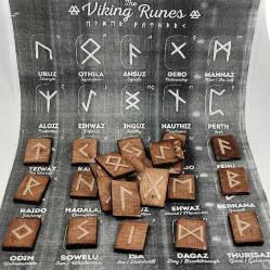 İskandinav Pagan Semboller Ahşap Kutu Sandık Içinde Runik Futhark Viking Alfabesi