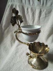 Pirinç kahvedanlik tek  kisilik yaprak desenli