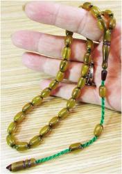 DiK DaMaR YEŞİL OsMaNLı HAMUR SıKMa KEHRİBAR 33 LüK TESBİH..--..7x11mm