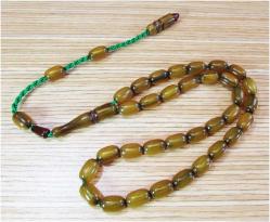 DiK DaMaR YEŞİL OsMaNLı HAMUR SıKMa KEHRİBAR 33 LüK TESBİH..--..7x11mm